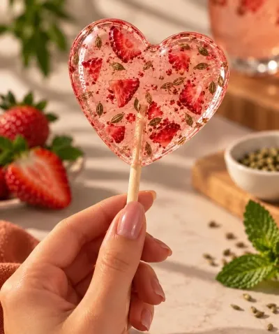 Pirulito de coração com morango